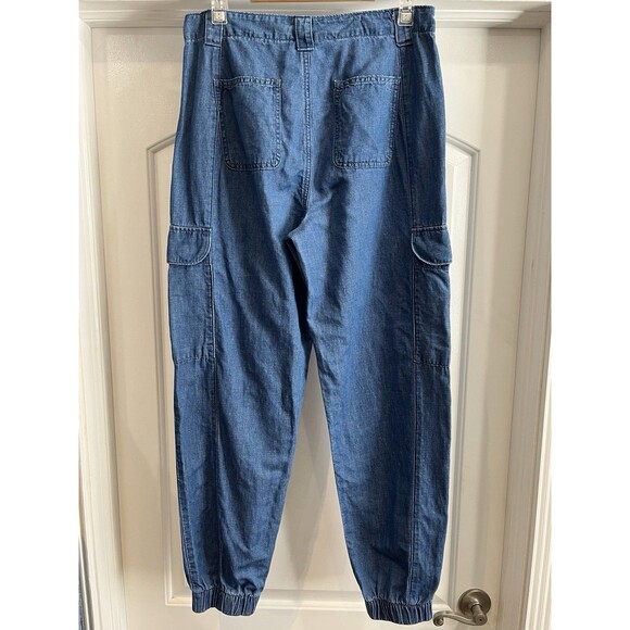American Eagle Pants 8 Long Blue Cargo Barrel Baggy Jogger Comfort Utility Mom - Picture 4 of 11